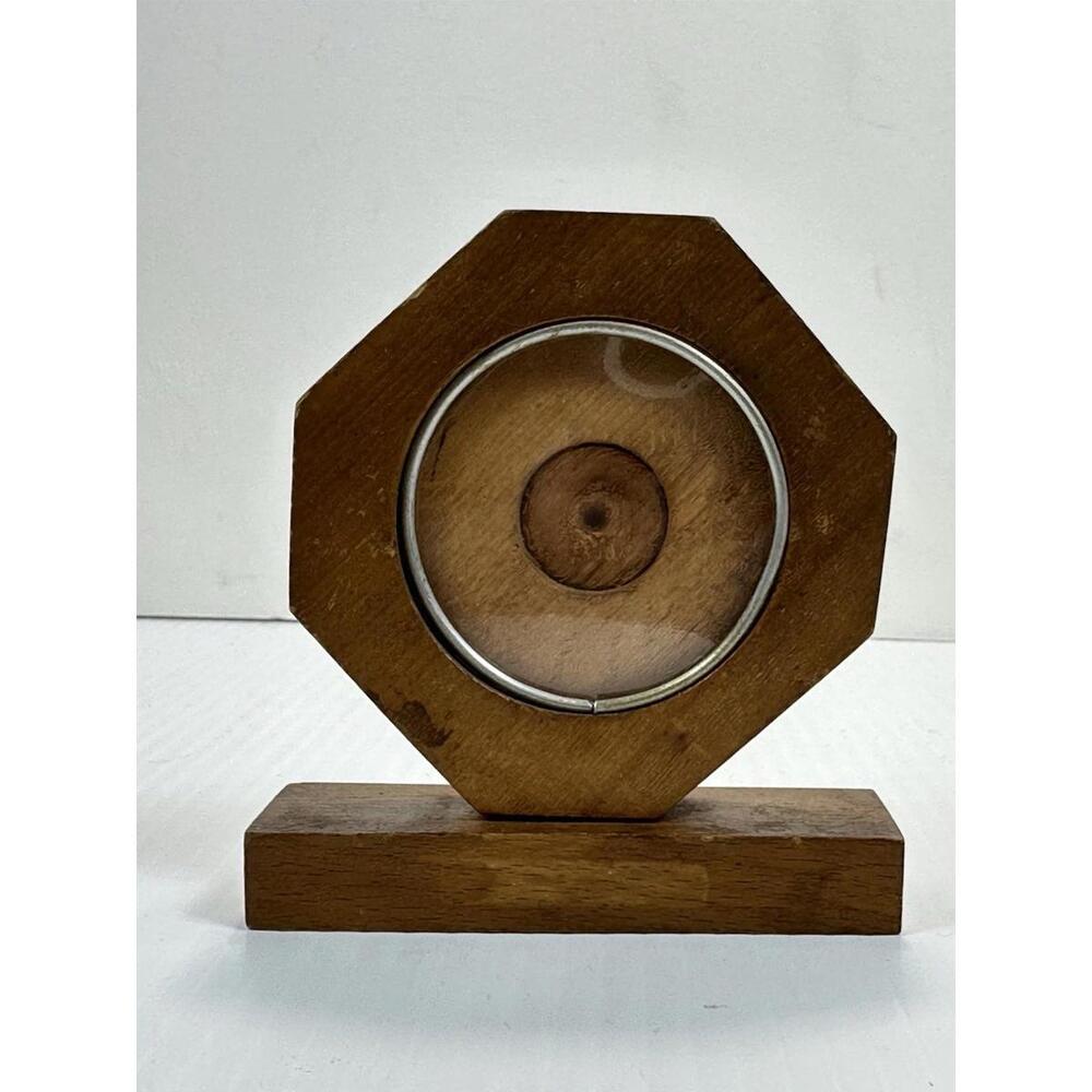 Vintage Small MCM Wood Octagon Picture Frame Desk Top Round Photo